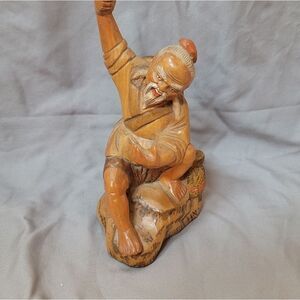Antique hand-carved wooden fisherman w basket figurine - intricate detailing